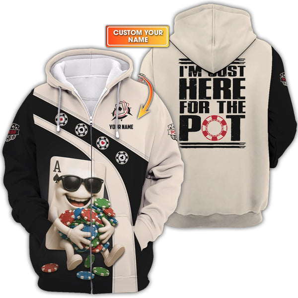 Funny Poker Shirts, I'M JUST HERE FOR THE POT Shirt, Custom Poker Polos For Men, Gifts For Poker Lovers
