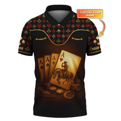 Maxcorners Custom Name Cowboy Poker Polos, Texas Hold Em Shirts, Funny Poker T-Shirt For Men'sLM1009