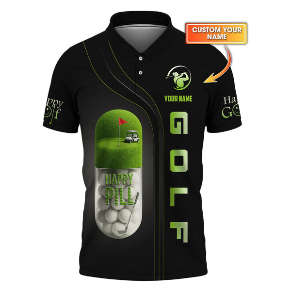 Maxcorners Custom Golf Shirts for Men, Pill Happy Golf Polo Shirts, Funny Golf Shirts