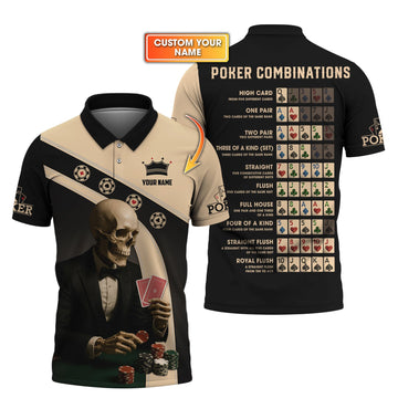 Maxcorners Personalized Name Skeleton Playing Poker Shirts, Funny Poker T-Shirt, Men Poker Polos LM1009