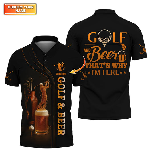 Maxcorners Golf & Beer Polos, Funny Beer Golf Shirt For Men's, Custom Name Golf Shirts For Beer Lovers