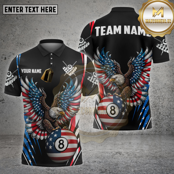Maxcorners 8 Ball Bald Eagle American Flag Multioptions Personalized Name, Team Name Unisex 3D Shirt