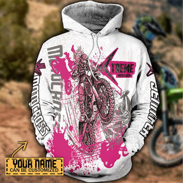 Maxcorners Motocross Xtreme ( Pink White ) Customize Name 3D Shirts