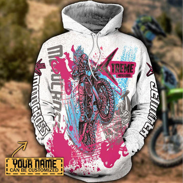 Maxcorners Motocross Xtreme ( Pink Blue ) Customize Name 3D Shirts