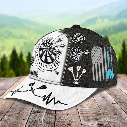 Maxcorners Customized Darts 3D Baseball Cap for Men and Women, Black White Dartboard, Dart and Beer Cap LM0402