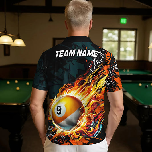 Maxcorners Billiard Fire 9 Ball Flame Multicolor Options Personalized Name, Team Name 3D Shirts (4 Colors)