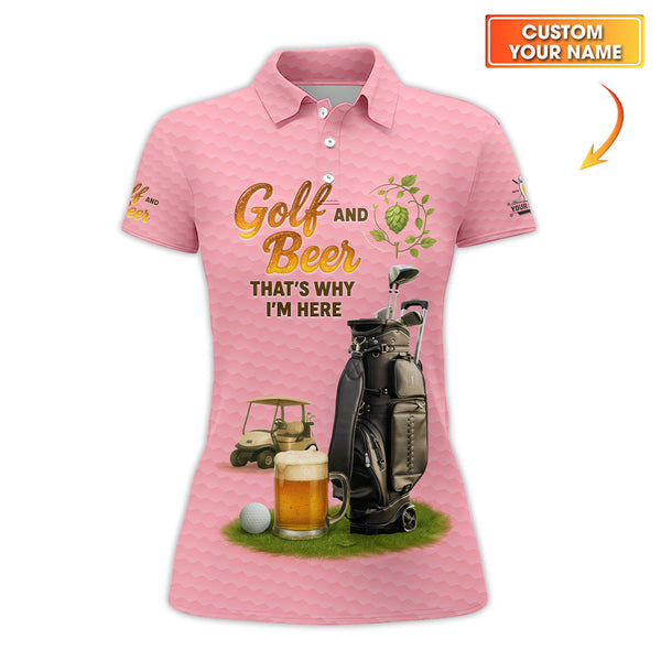 Maxcorners Golf and Beer That's Why I'M Here Golf Polos - White Golf Shirts For Men - Womens Golf Shirt