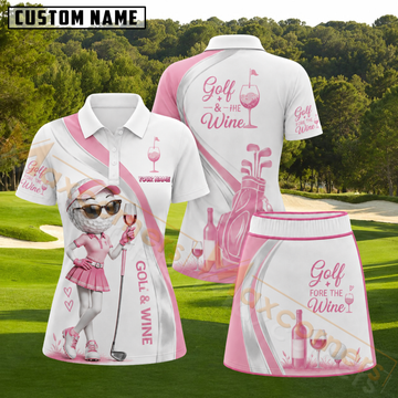 Maxcorners Pink Golf and Wine Lady Golfer Personalized Name 3D Golf Shirt and Skirt