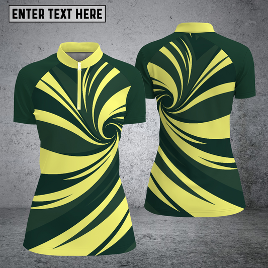 Maxcorners Custom Vintage Yellow/Green Stand Collar Zipper Polo Shirts For Women for Norma Gaddison