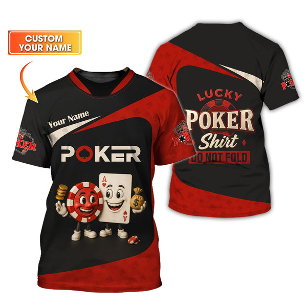 Custom Name Poker Shirt – Red Black Tee with Chip, Card & “Do Not Fold” Quote