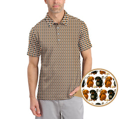 Maxcorners Halloween Golf Shirt, Dachshund Pattern Golf Shirt With Pumpkin And Skeleton, Funny Golf Shirt For Golfer, Dog Golf Shirt