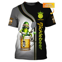 Maxcorners Custom Pickleball Beer Shirt – Funny Pickle Character on Beer Mug – Personalized 'Picklebeer' Apparel for Players Who Love to Party