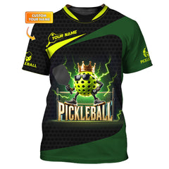 Maxcorners Custom Pickleball Shirt – Black Green Electric King Ball Design – Personalized Tee for Players & Champs