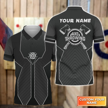 Maxcorners Gray Axe Throwing Target Personalized Name 3D Polo Shirt For Team Player MT2009