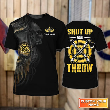 Maxcorners Shut Up And Throw Axe Throwing Target Personalized Name 3D Tshirt For Team Player MT2009