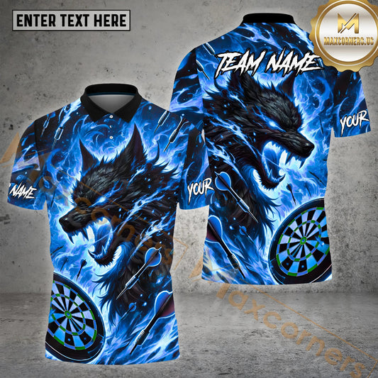 Maxcorners Darts Flame Wolf Dartboard Jersey Multicolor Options Personalized Name, Team Name 3D Shirt (4 Colors)
