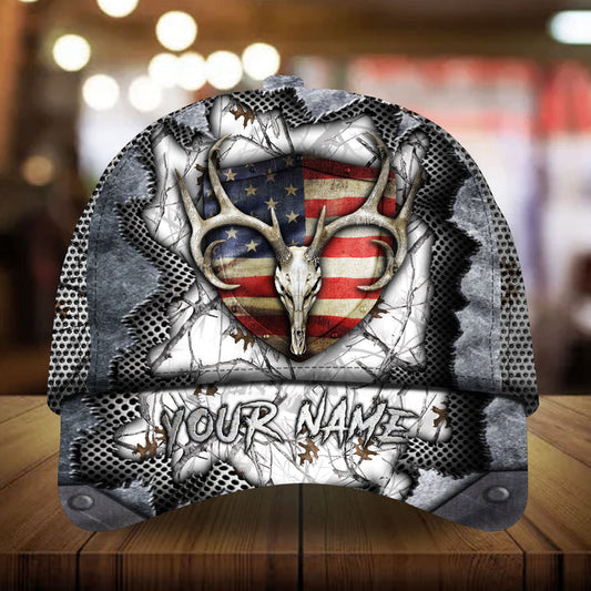 Max Corners Steel Cracked Deer Hunting Vintage Flag Pattern 3D Multicolor Personalized Cap