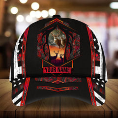 Maxcorners Deer Hunting US Flag Pattern 3D Multicolor Personalized Cap
