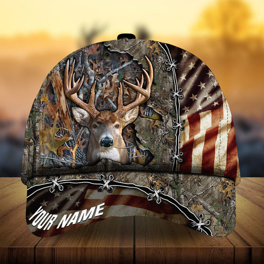Maxcorners Premium Unique Old Flag Deer Personalized Hats 3D Multicolored