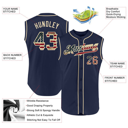 Maxcorners Custom Olive Vintage USA Flag-Cream Premium Sleeveless Salute To Service Baseball Jersey LM0210