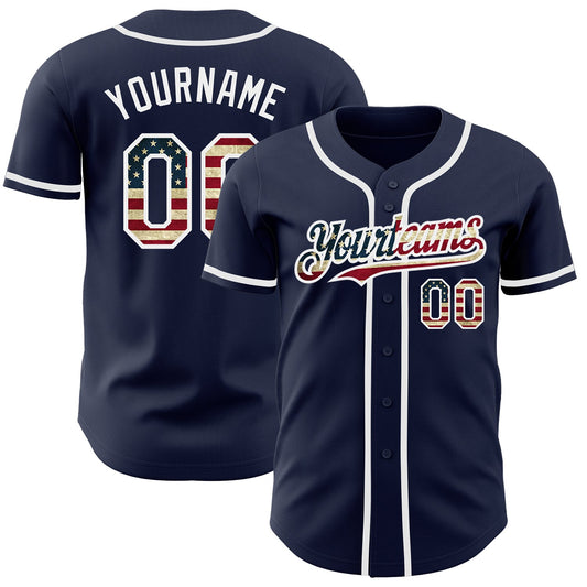 Maxcorners Custom Black Vintage USA Flag Crimson-City Cream Premium Gradient Fashion Baseball Jersey LM0210
