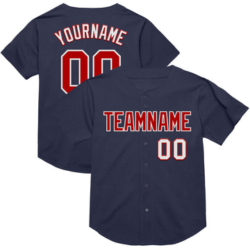 Maxcorners Custom Navy Red-White Mesh Authentic Throwback Baseball Jersey LM2605