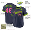Maxcorners Custom Navy Pink-Neon Green Authentic Throwback Baseball Jersey LM2605