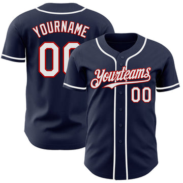 Maxcorners Custom Navy White-Red Authentic Baseball Jersey LM0609