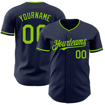 Maxcorners Custom Navy Neon Green Authentic Baseball Jersey LM0609
