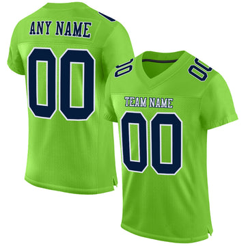 Maxcorners Custom Neon Green Navy-White Mesh Authentic Football Jersey LM2605