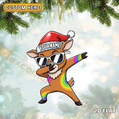Maxcorners Funny Deer Christmas Personalized Name Reindeer Dab Sun Glass Pose Ornament And Keychain Custom Gift For Hunters 2D Flat