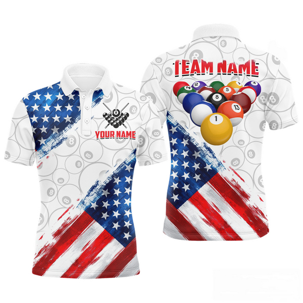 Maxcorners American Flag Personalized Billiard Team Jersey Billiard Gifts For Men Polo & 1/4 Zip Shirts LM283