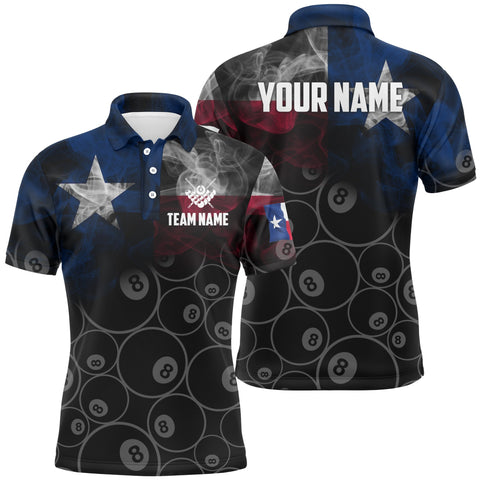 MaxCorners Vintage Smoke Texas Flag Customized Name 3D Billiard Polo Shirt For Men