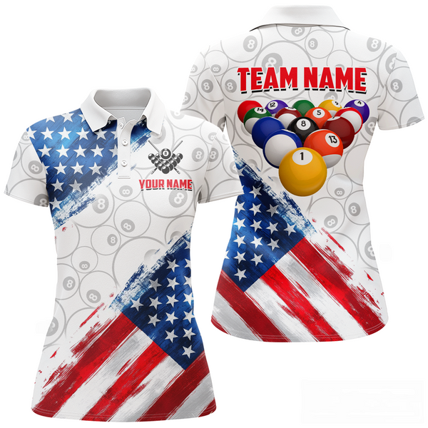 Maxcorners American Flag Personalized Billiard Team Jersey Billiard Gifts For Men Polo & 1/4 Zip Shirts LM283