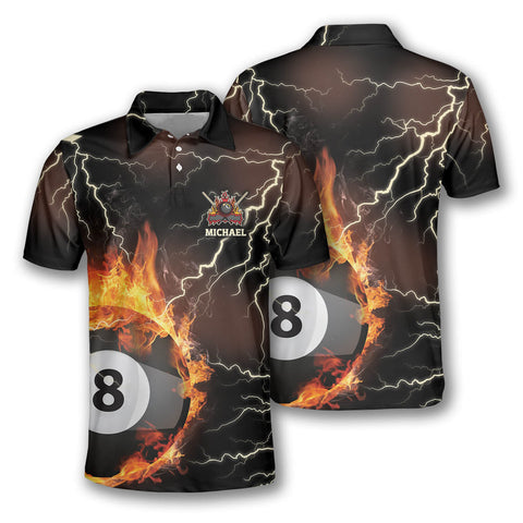 Maxcorners 8 Ball On Fire Billiard Personalized Name Unisex Shirt