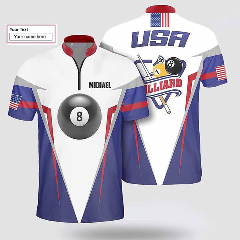 Maxcorners Personalized Billiard 8 Ball American Flag Billiard Jerseys Shirt