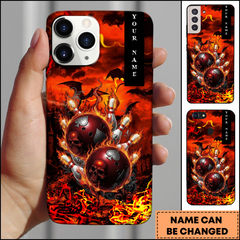 Maxcorners Bowling Phonecase Flaming Skull Bowling Demon Art Personalized Name 3D Phone Case