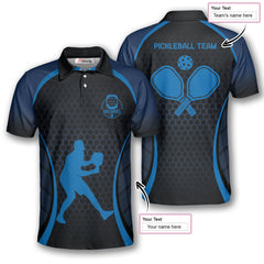 Max Corner Personalized Name and Team name Blue Honeycomb Custom Pickleball 3D Polo Shirt