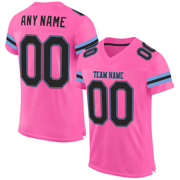 Maxcorners Custom Pink Black-Light Blue Mesh Authentic Football Jersey LM2605