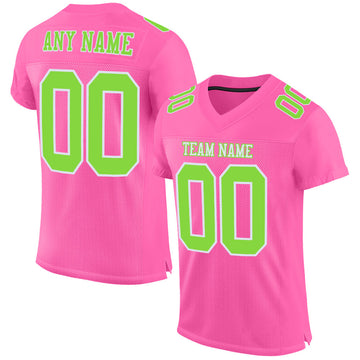 Maxcorners Custom Pink Neon Green-White Mesh Authentic Football Jersey LM2605