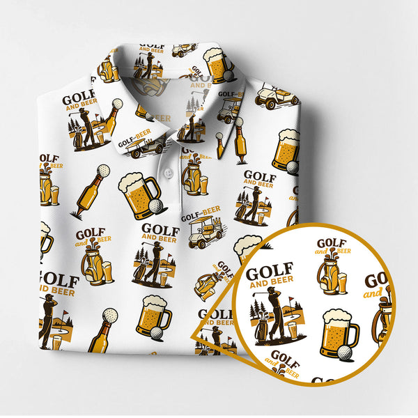 Maxcorners Pattern Golf And Beer Polos, Funny Golf Shirt, Crazy Golf Shirts For Men's