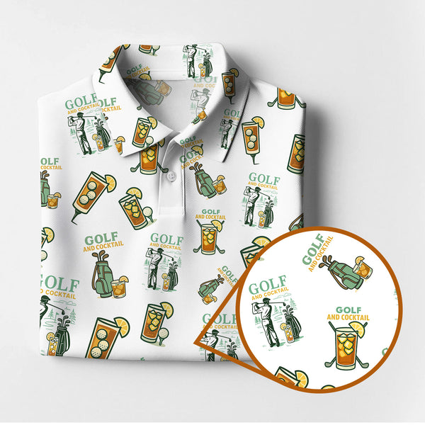 Maxcorners Funny Pattern Cocktail Golf Polos, Men Golf Shirt, Golf Gift For Golfers