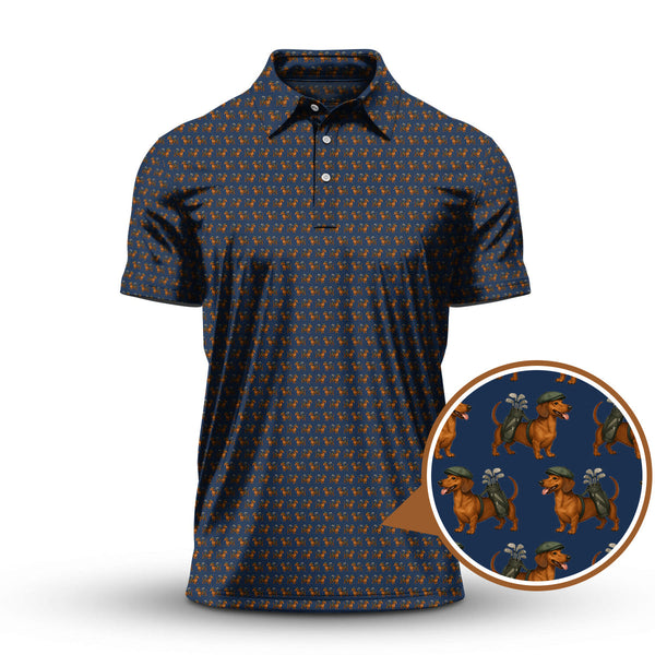 Maxcorners Dachshund Pattern Golf Polos, Crazy Dachshund Golf Shirt For Men, Funny Golf Shirt