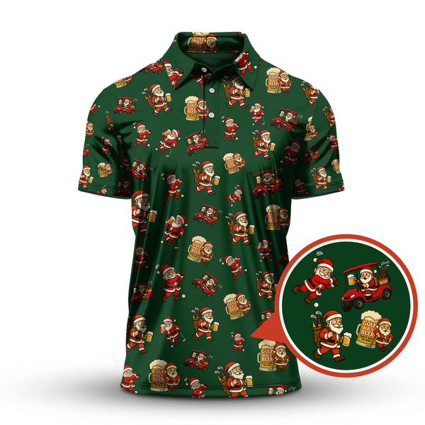 Maxcorners Funny Christmas Golf Shirt For Men, Pattern Golf Shirt , Golf And Beer Shirt For Golfer