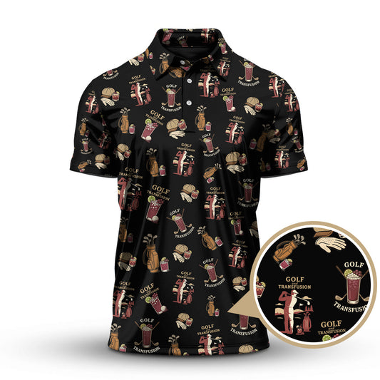 Maxcorners Men's Golf Pattern Shirts, Transfusion Golf Shirt, Golf Transfusion Drink Polos For Golfers