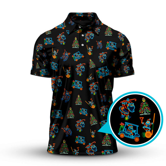 Maxcorners Funny Pattern Golf Shirt For Men, Christmas Golf Shirt, Xmas Golf Shirt, Neon Golf Shirt For Golfer