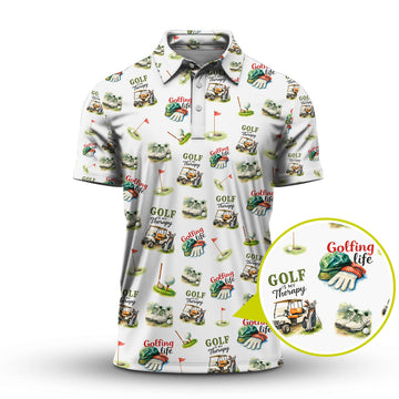 Maxcorners Golf Is My Therapy Pattern Golf Shirt, Golfing Life Polos, Golf Gift For Golf Lovers, Funny Golf Shirts