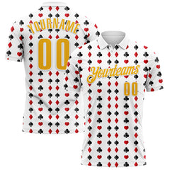 Maxcorners Custom White Gold 3D Gambling Poker Performance Polo Shirt LM1009