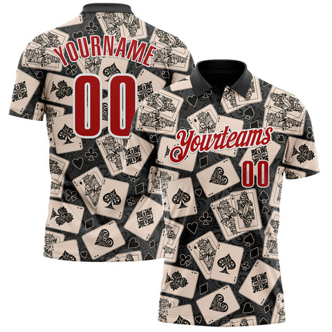 Maxcorners Custom Black Red-White 3D Gambling Poker Performance Polo Shirt LM1009