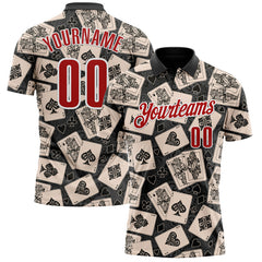 Maxcorners Custom Black Red-White 3D Gambling Poker Performance Polo Shirt LM1009